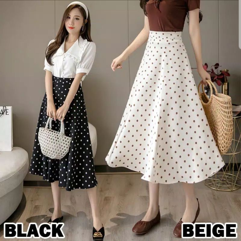 Jual Lovely Korean Skrit Polkadot Skrit Maxi Skrit Rok Korea Rok Panjang Rok Wanita