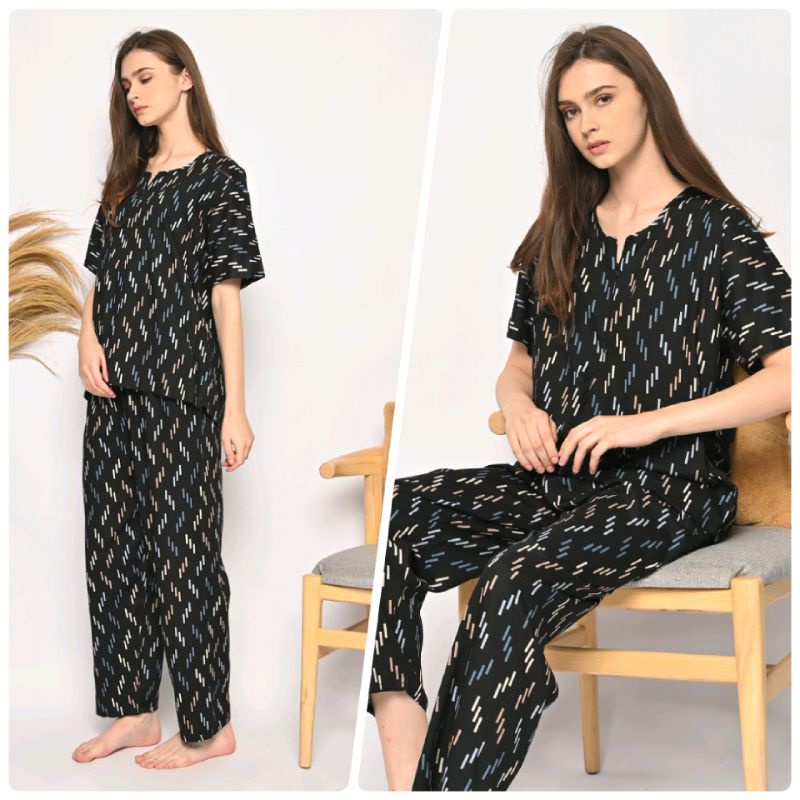 ONE SET PIYAMA RAYON-CPJ SLTG GARIS ITAM