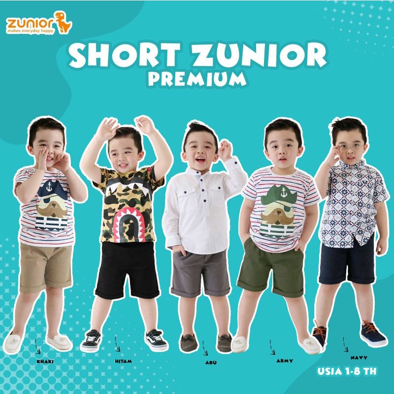 Celana Pendek Anak Zunior Premium 4 Varian Warna 1-9 Tahun