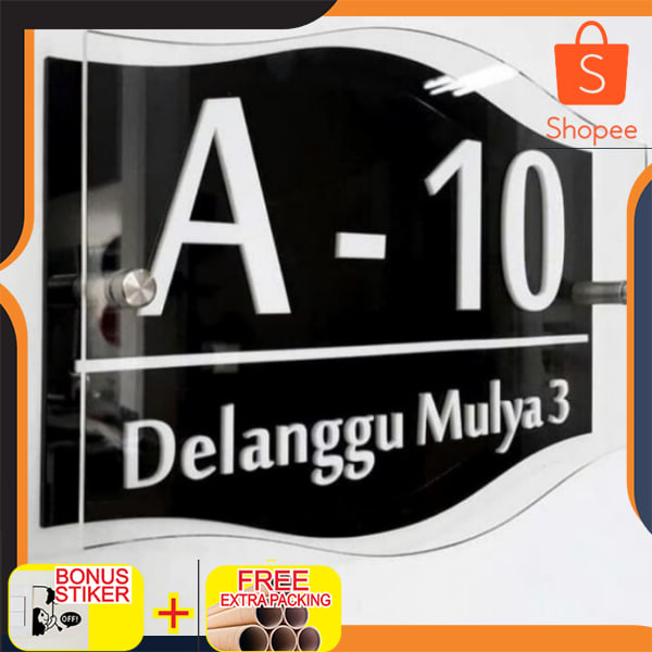 

nomor rumah acrylik timbul 2 layer 30x20 - dasar hitam Keren