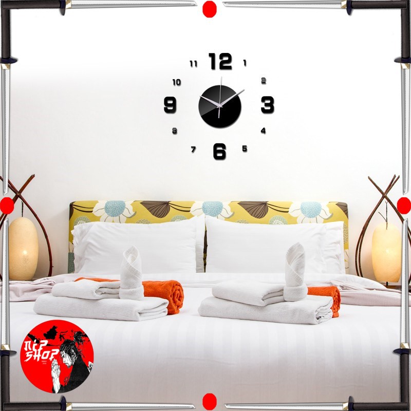 Jam Dinding DIY Giant Wall Clock Quartz Creative Design Arcylic 50-60cm  - Black