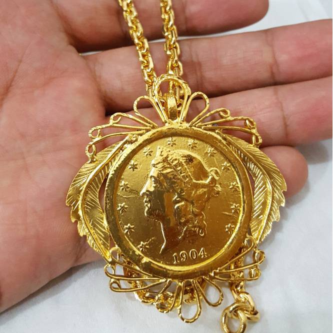 Kalung Bros Koin Ringgit Daun Lapis Emas Asli Indonesia