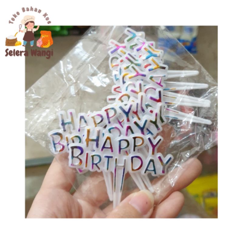 HIASAN KUE ULANG TAHUN TOPPER HAPPY BIRTHDAY PELANGI (per pcs)
