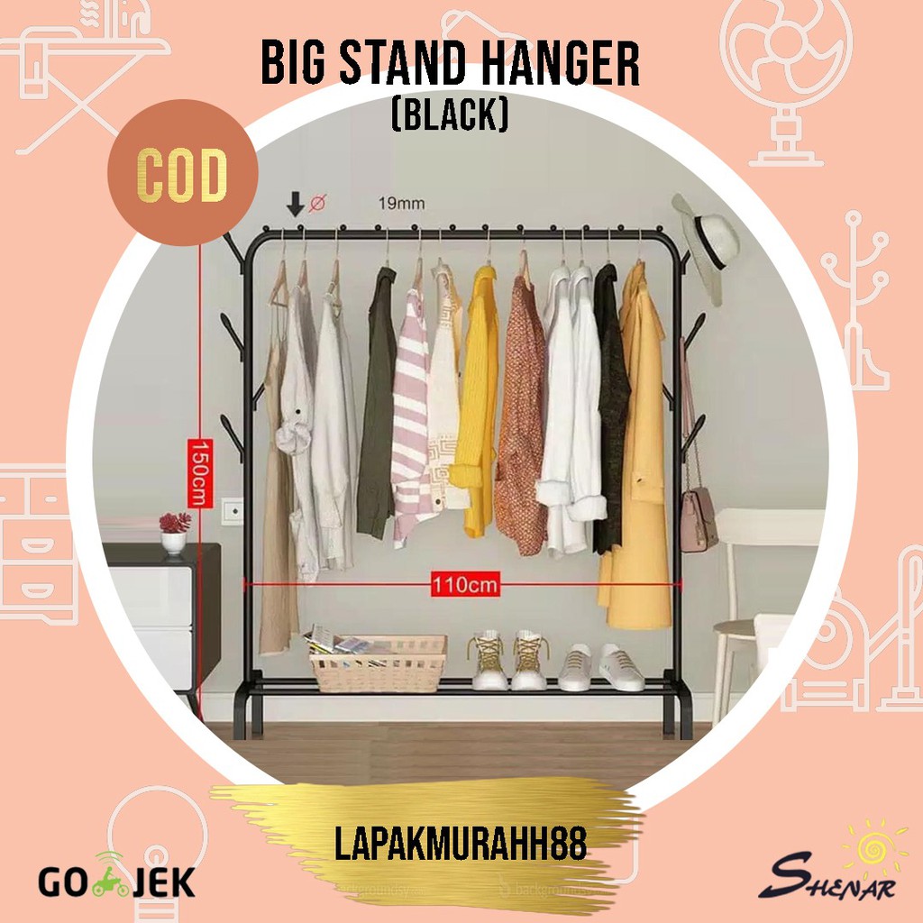 BIG STAND HANGER BLACK / GANTUNGAN BAJU,TOPI,TAS / GANTUNGAN MULTIFUNGSI / GANTUNGAN BERDIRI