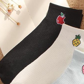 TOMSTORE.ID R139 Kaos Kaki Pendek Wanita Buah Cute Kaoskaki Socks ankle Fruit Fashion Korea Murah-HITAM