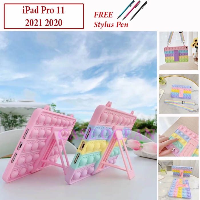iPad Pro 11 2021 2020 Softcase Soft Case Anak kids Cover Bubble Pop It Tali Casing Stand Lucu Cute