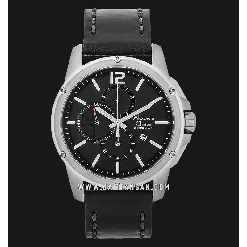 Alexandre Christie AC 6486 MC LSSBA Chronograph Men Black Dial Black Leather Strap