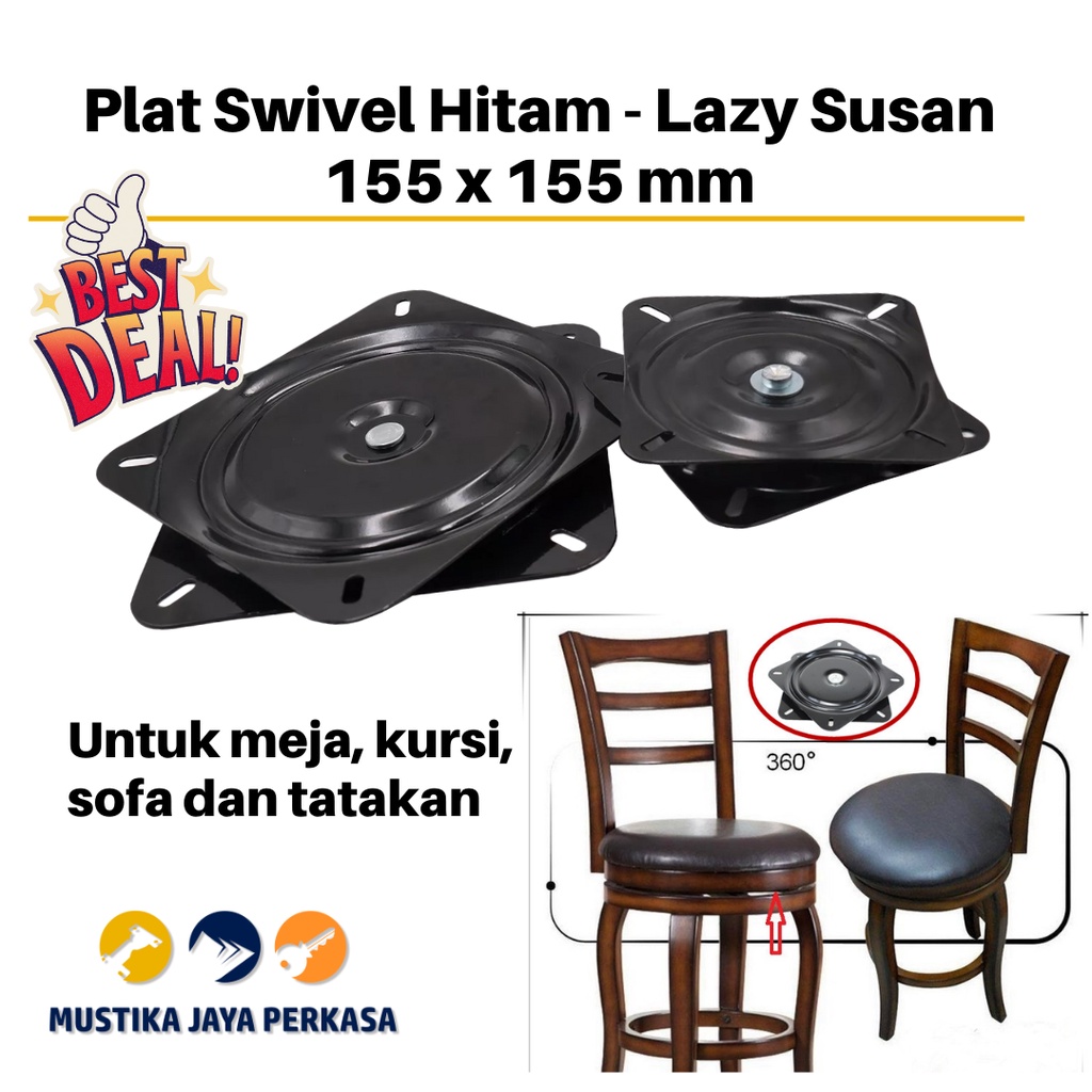 Plat Swivel Hitam - Lazy Susan 155 x 155 mm