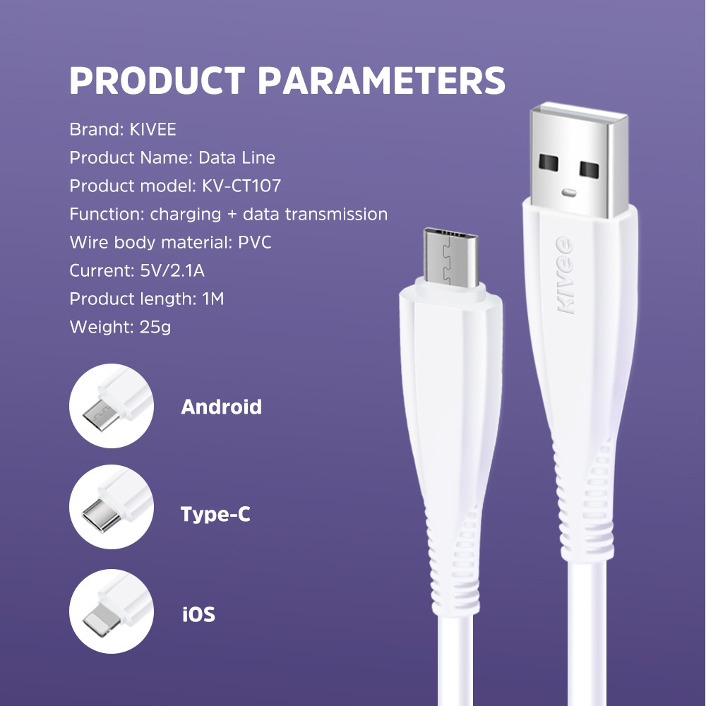 Kivee Kabel Data Fast Charging 2.4A IPHONE Micro USB Type C Android  Xiaomi Oppo Vivo Samsung