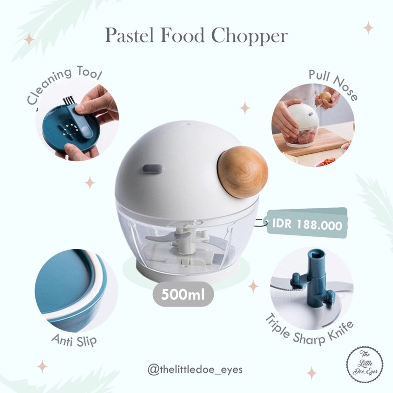 Pastel Food Chopper (Alat Penggiling Daging, Bawang, Cabai Serbaguna) 500ml