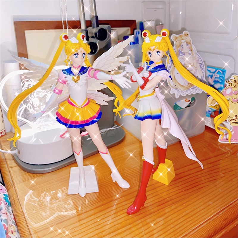 Sailor Moon Figure Glitter &amp; Glamours Angel Gadis Cantik Super Sailor Moon Action Figura Boneka Tsukino Usagi Model Mainan 23cm