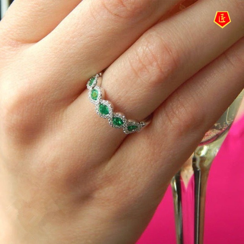 [Ready Stock]Micro-Inlaid Colored Gems Ring Simple Fashion