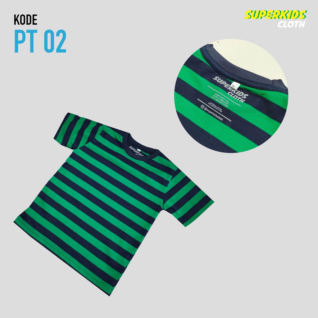 KAOS ANAK STRIPE SALUR HIJAU NEVY TERMURAH ECER GROSIR SUPERKIDS CLOTH 1 - 8 TAHUN