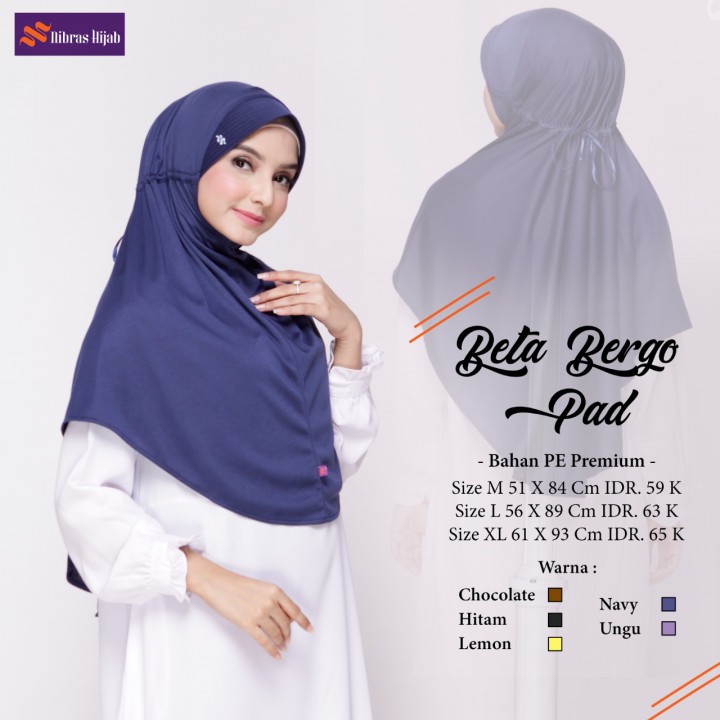 NIBRAS HIJAB BETA BERGO PAD XS BAHAN PE PREMIUM FASHION MUSLIMAH SYARI KHIMAR INSTAN TERBARU