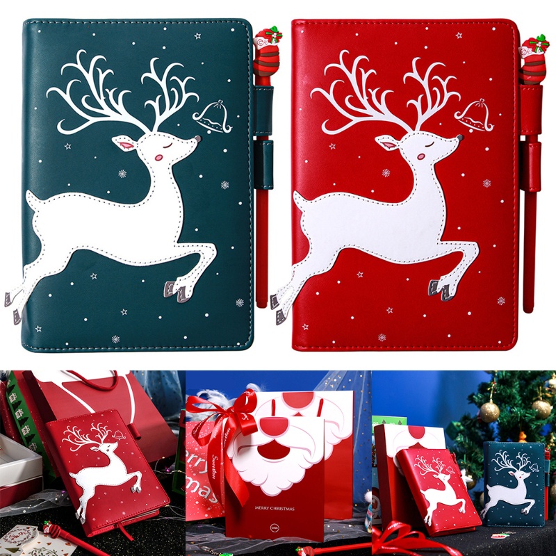 Zzz Buku Agenda / Diary / Jurnal / Notebook Cover Kulit Rusa Natal Dengan Pulpen