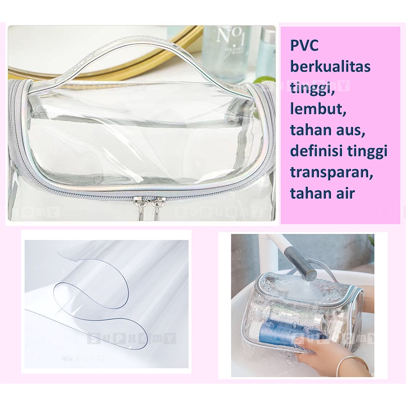 Tas Kosmetik Washbag / Tas Alat MakeUp / Cosmetic Bag Organizer / Tas Make Up Wanita/Tas Kosmetik Anti Air/Tas Kosmetik Travel Transparan /Cosmetic Cube Transparent Clear PVC Toiletries Wash Bag /Pouch Kosmetik