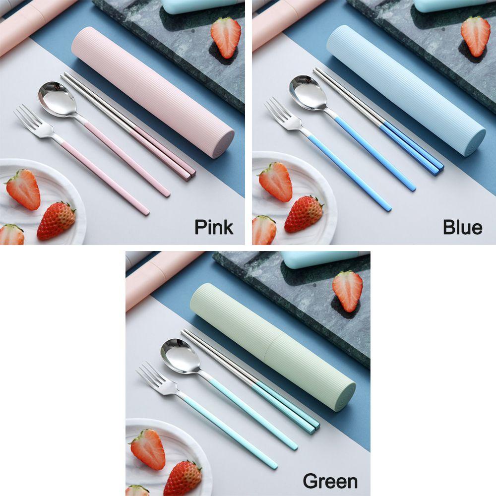 Suyo 3Pcs / Set Sendok Garpu Sumpit Reusable Dengan Case Penyimpanan