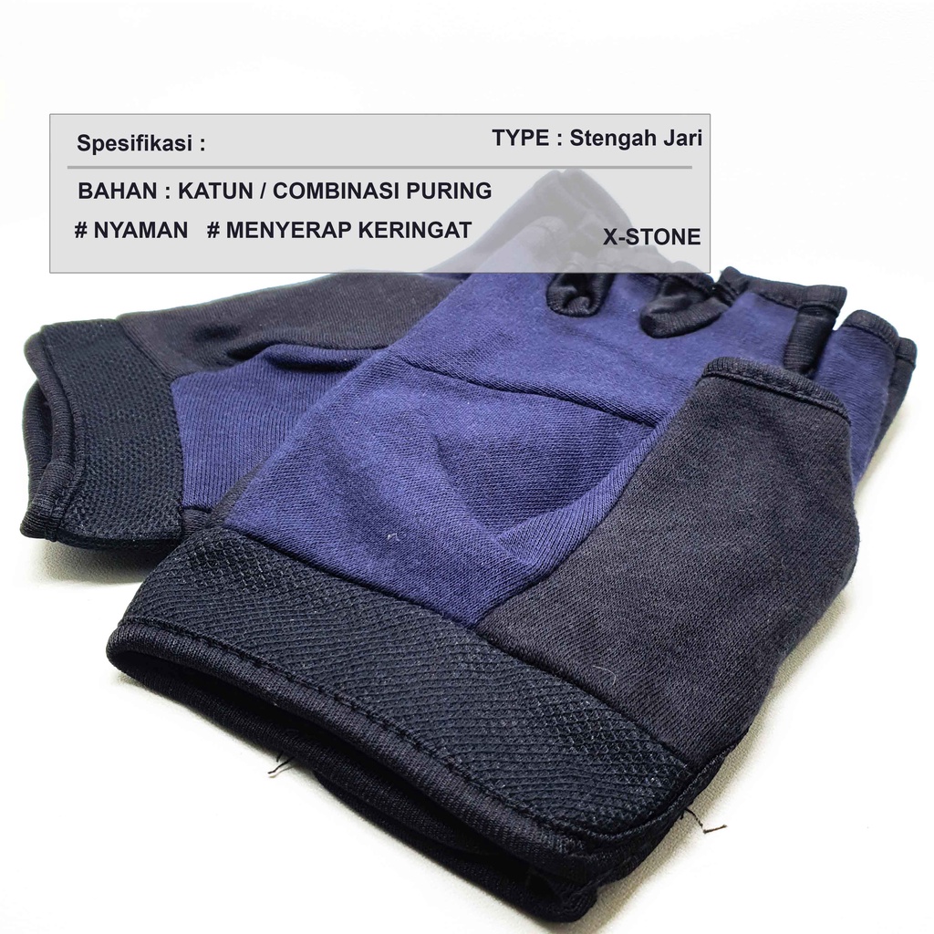 Sarung Tangan stengah jari cotton spandek / sarung tangan Motor Hitam Polos Half finger all Size