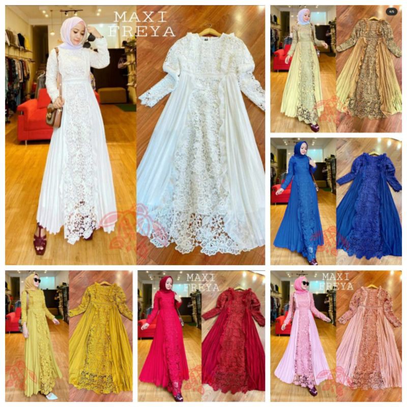 Bisa COD MAXI FREYA PLISKET Gamis Terbaru 2021 Modern Lebaran Baju Muslim & Jumpsuit Baju Pesta Impo