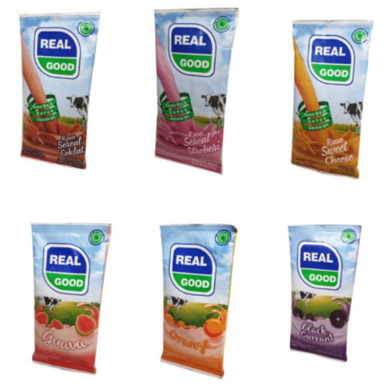 Susu Real Good 50ml x 10 pcs Realgood UHT Bantal Varian Rasa Coklat Stroberi Orange Blackcurrant Guava Cheese Dus