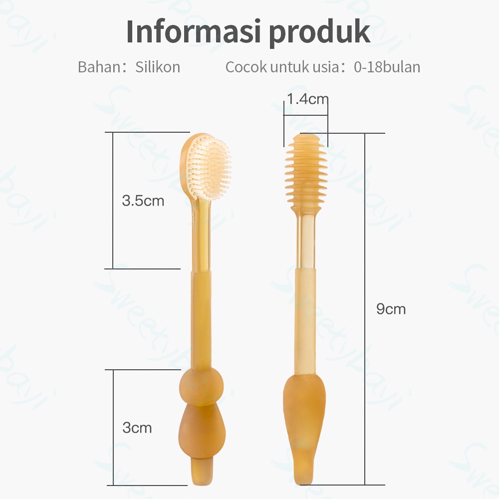 Sweetybayi 2in1Sikat gigi sikat lidah bayi silikon Baby toothbrush lembut