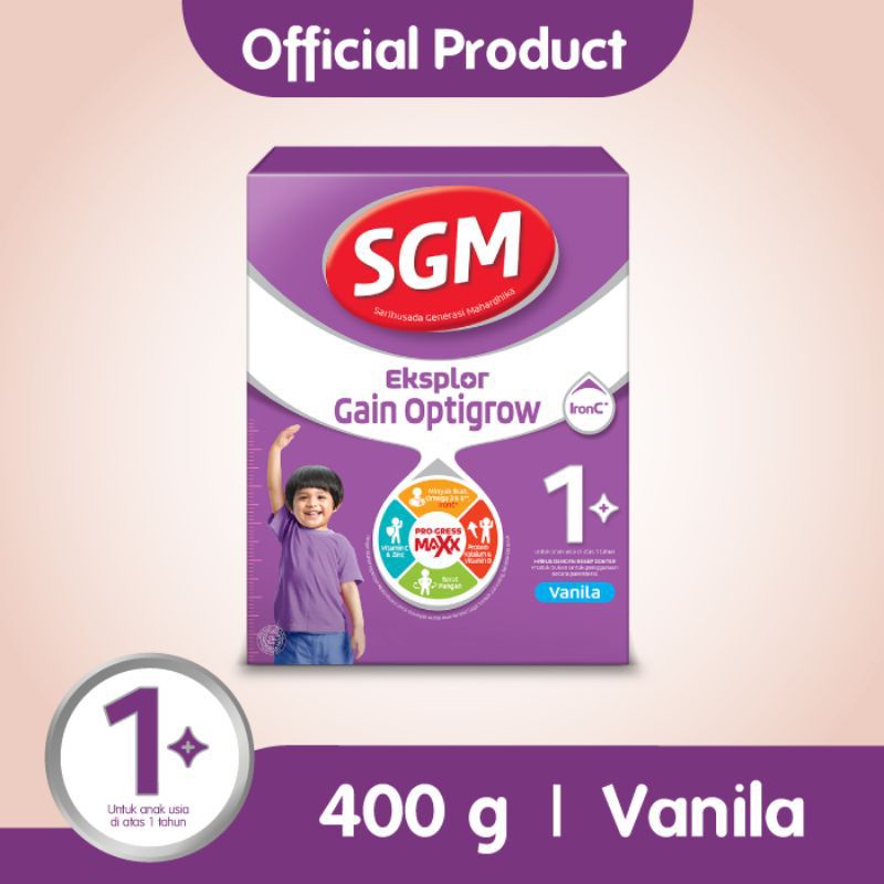 SGM EKSPLOR 1+ GAIN OPTIGROW VANILLA 400 GRAM - ED 05/2025