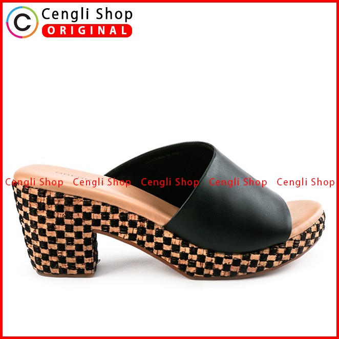 SANDAL HEEL KULIT OBERMAIN HEELS WANITA ORIGINAL BRANDED HITAM OW10