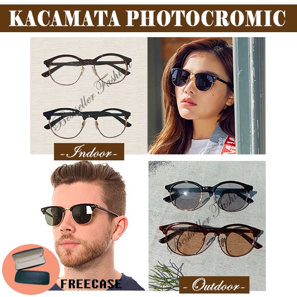 [TERMURAH] Kacamata Korea Berubah Warna Lensa Photocromic Fashion Terbaru Kacamata Normal Photochromic FREECASE