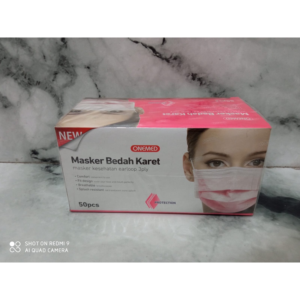 MASKER ONEMED Medis Box 50 Pcs 3Ply Bedah - Warna Pink, Putih, Ungu, Abu Grey Daily Use 3 Lapisan Earloop