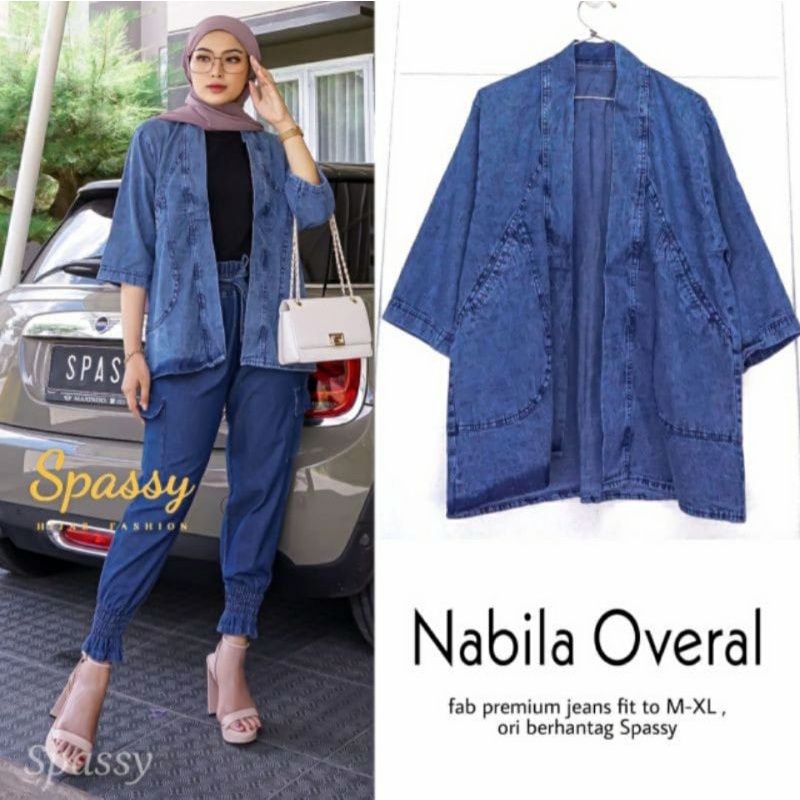 Nabila Overall/Baju Muslim/Busana Muslim/Pakaian Wanita/Overall Murah/Overall Jeans/Atasan Wanita