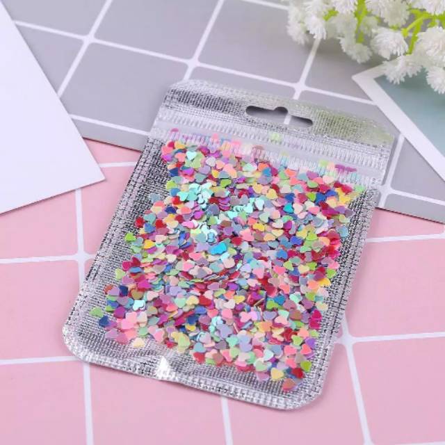 500pcs/kantong sequin nail art decoration bentuk love mix colour