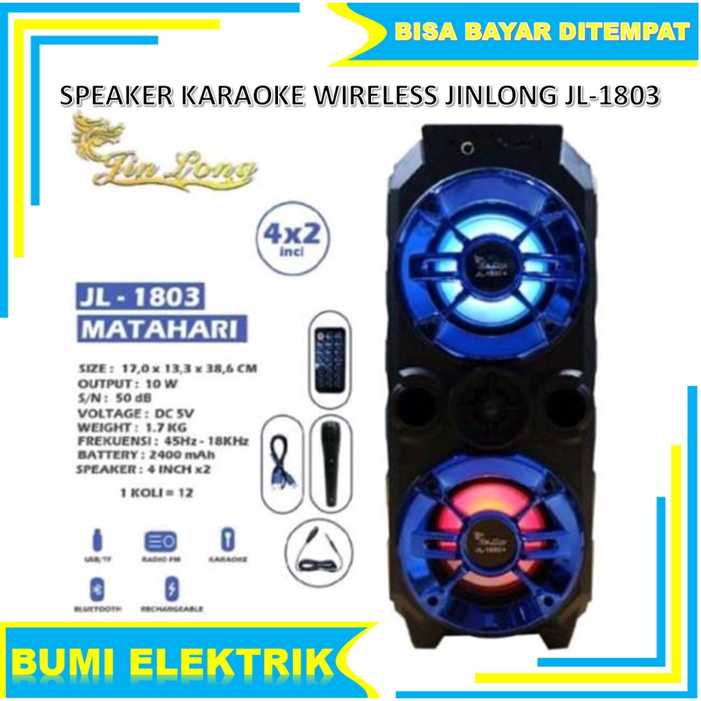SPEAKER KARAOKE WIRELLESS JINLONG JL 1803 MATAHARI FREE MIC SPEAKER BLUETOOTH KARAOKE