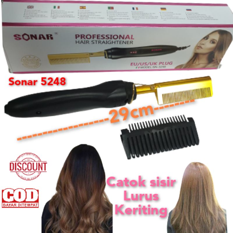 Alat Catokan Rambut Sonar Sn 5248 catok sisir Lurus Curly Keriting  2in1