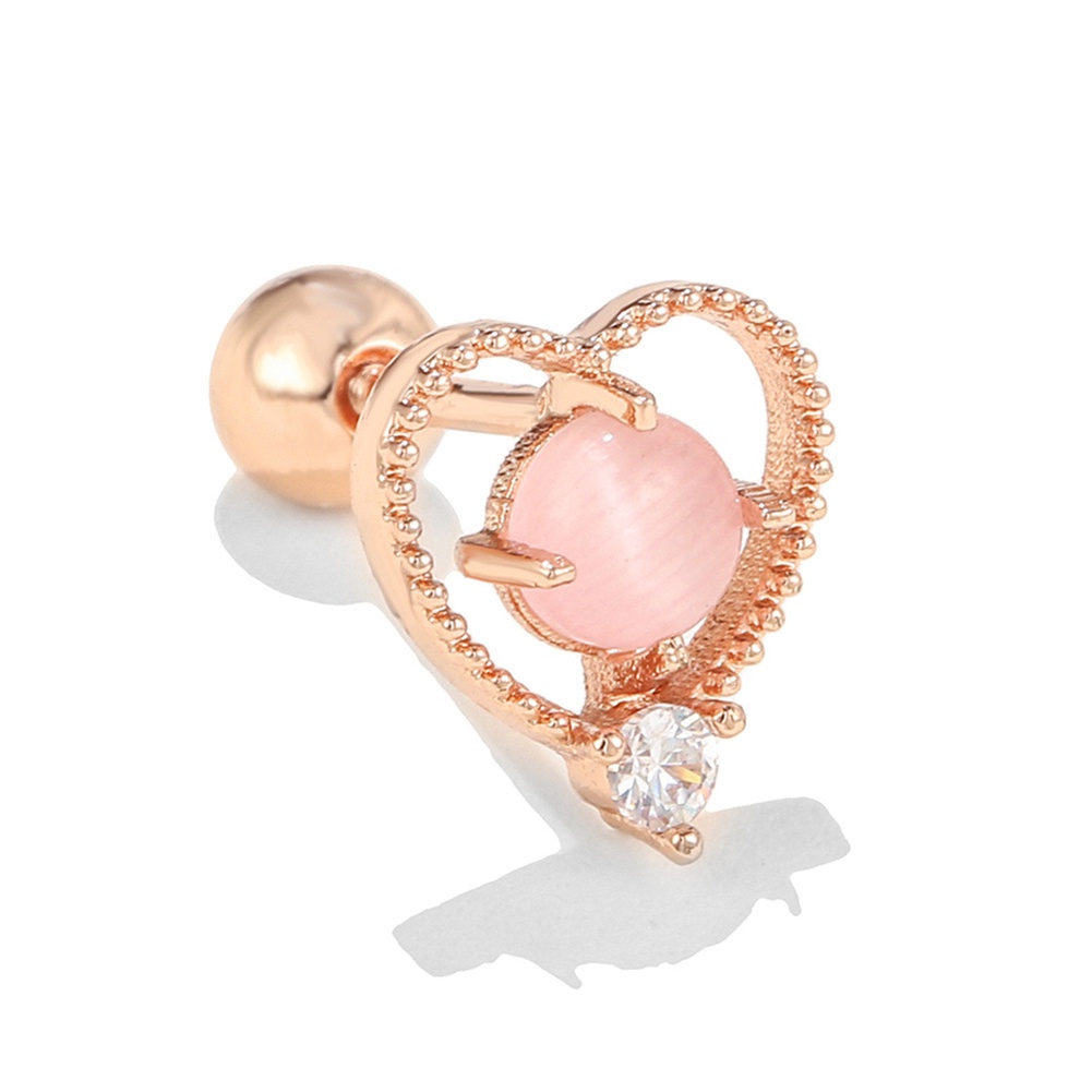 Anting Stud Manik-Manik Kristal Zircon Bentuk Bulat Warna Pink Untuk Hadiah Ulang Tahun