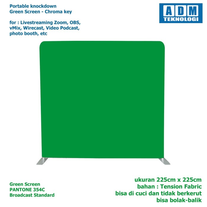 {adenastore} Portable Green Screen for Virtual Studio vMix - Square 225 x 225 cm Diskon