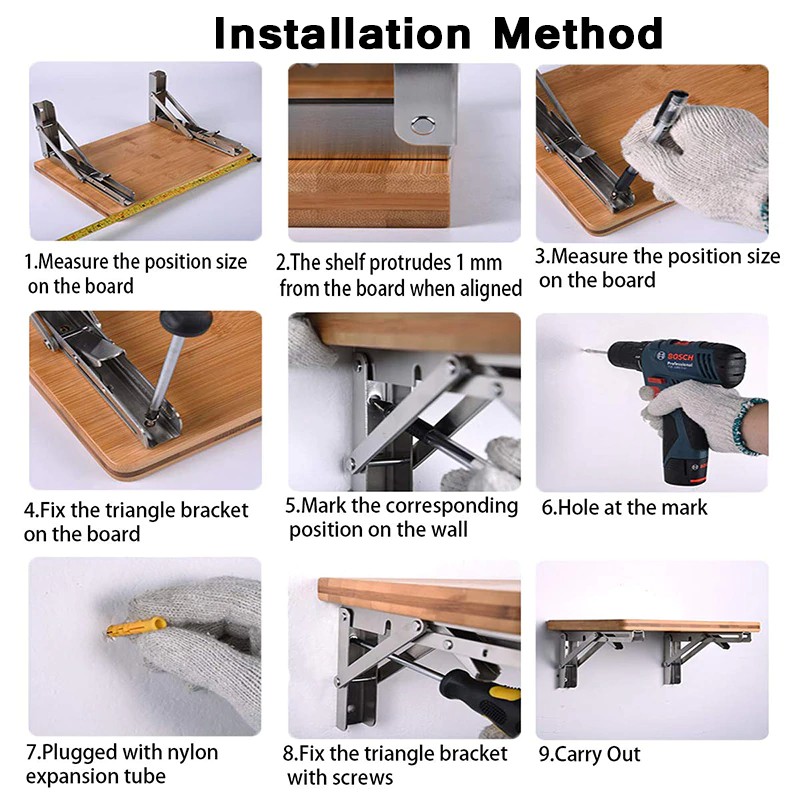 (MAINANKYU)  BRAKET IMPOR Bracket XIDA Engsel Siku Stainless RACK MEJA LIPAT FOLDING MAX LOAD 65KG