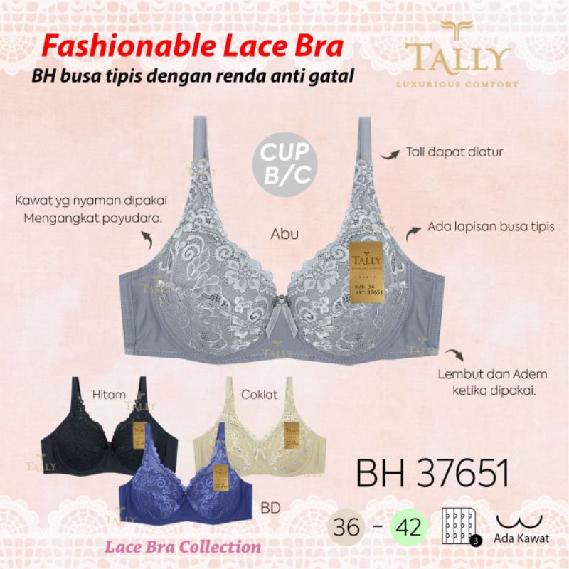 TALLY BRA BH CUP BESAR / BERKAWAT / BUSA TIPIS RENDA SIZE 36-42 37651