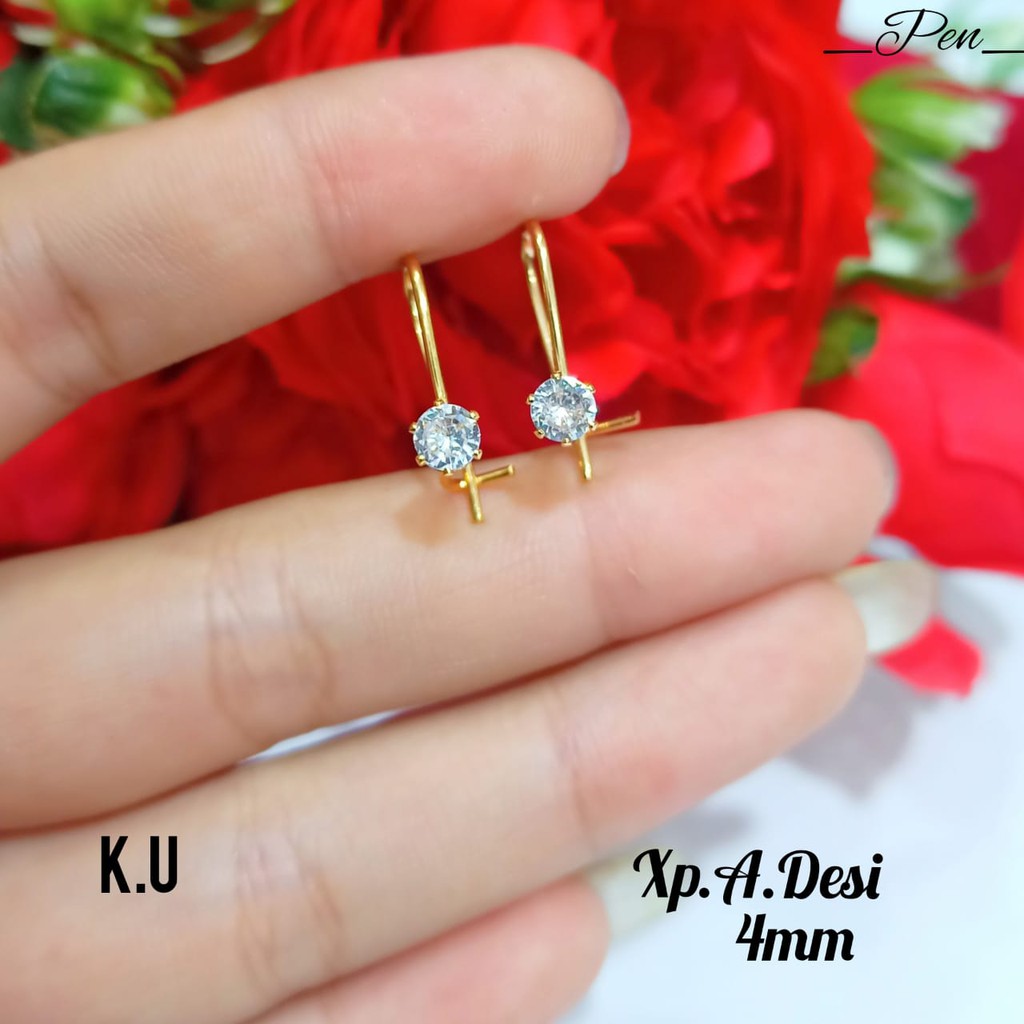 ANTING DESI GOLD &amp; SILVER PERMATA PUTIH TIDAK KARAT COD