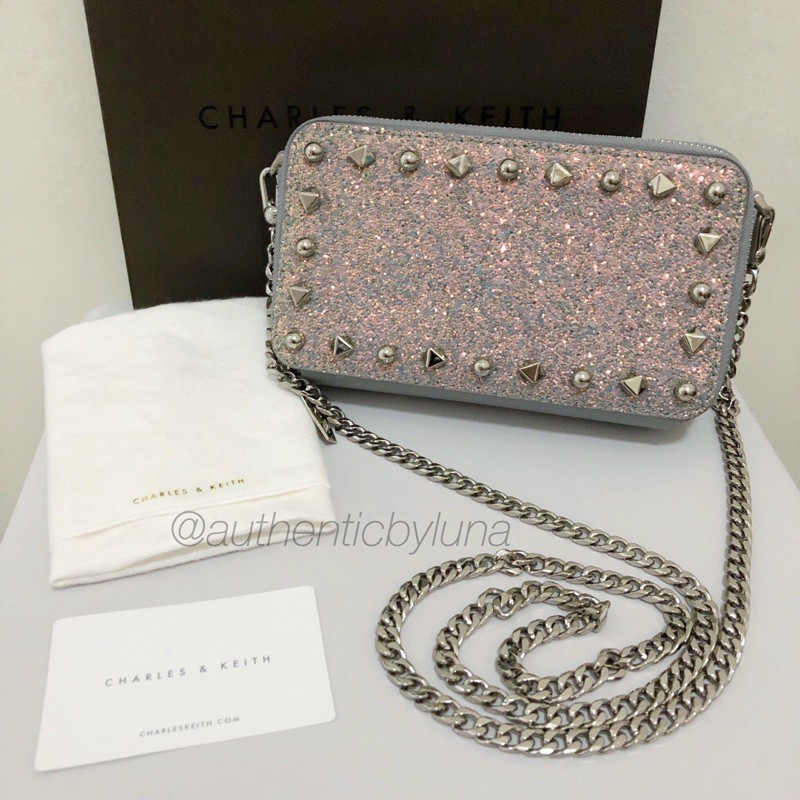 Charles and Keith Dusty Blue Stud Sling Bag Wallet