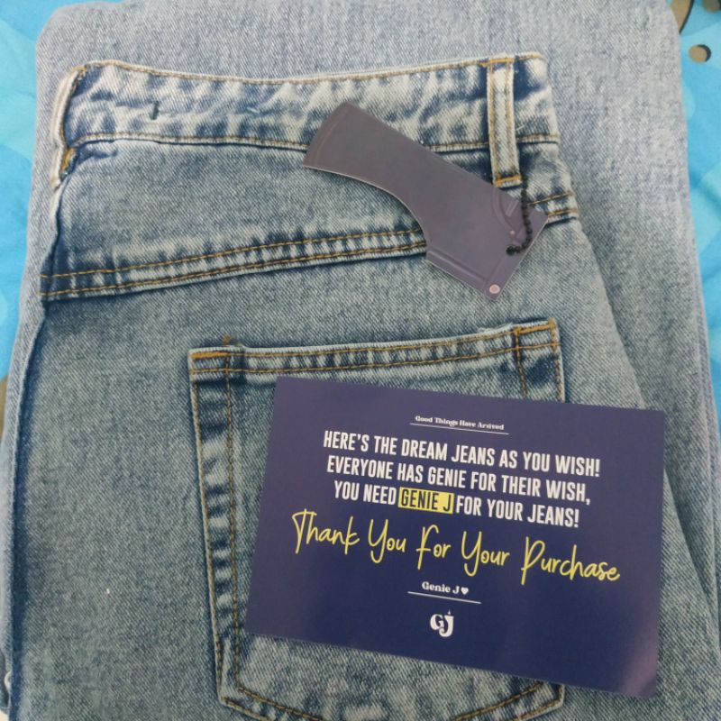 PRELOVED CELANA JEANS GENIE J VOL #1 BLUE WASH WHITE UKURAN 34 CINDY NOONA CINUN