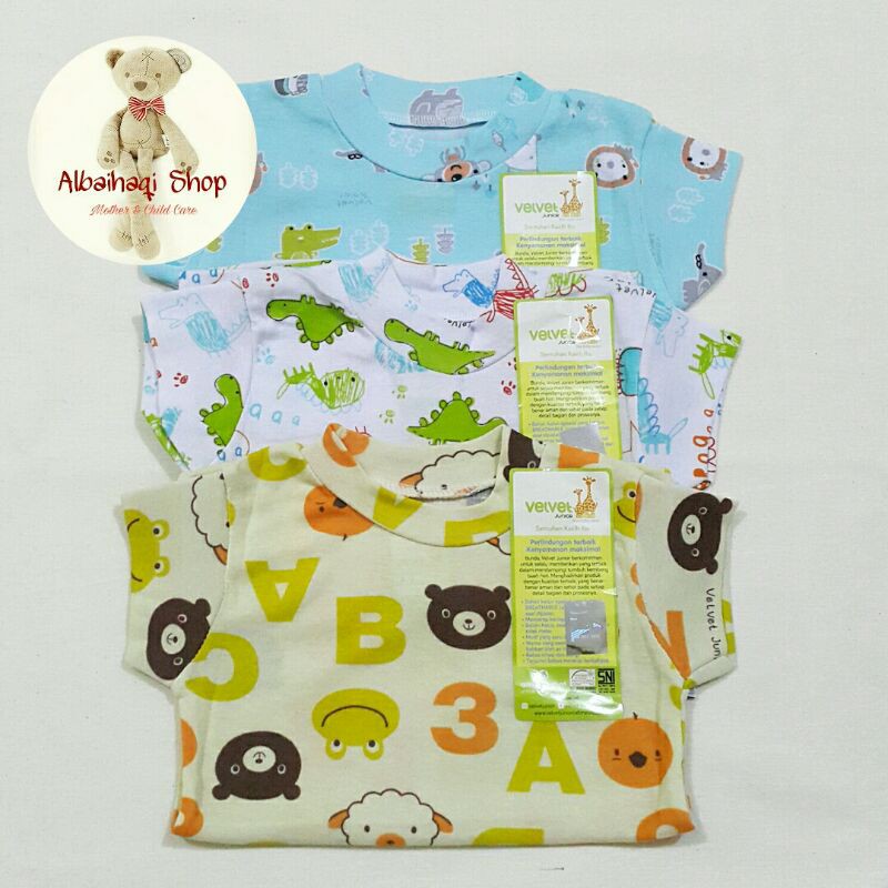 [3pcs] Velvet Short Sleeve Tee S M L / Atasan Oblong Tipis Print Anak Bayi-ABC 123