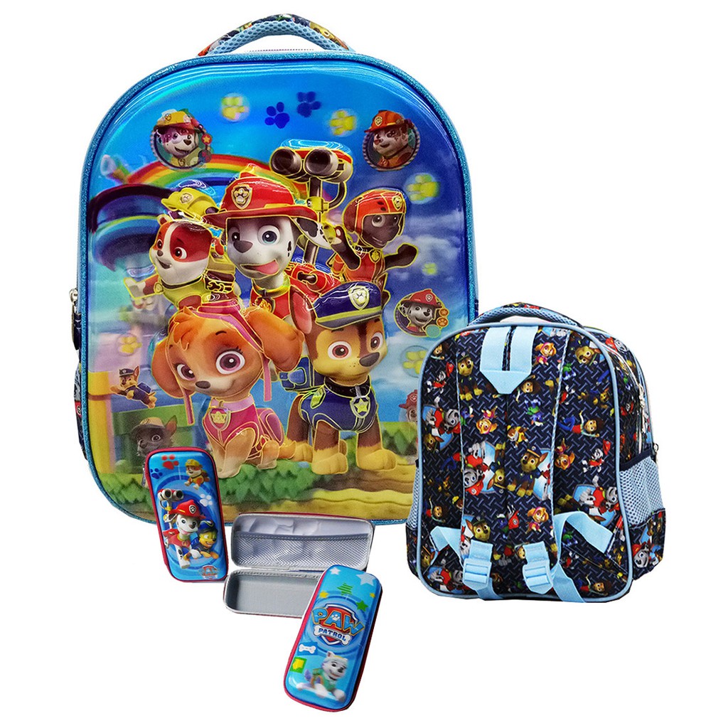 New Tas Anak Ransel TK Import Paw Patrol 5D Timbul Kotak Pensil