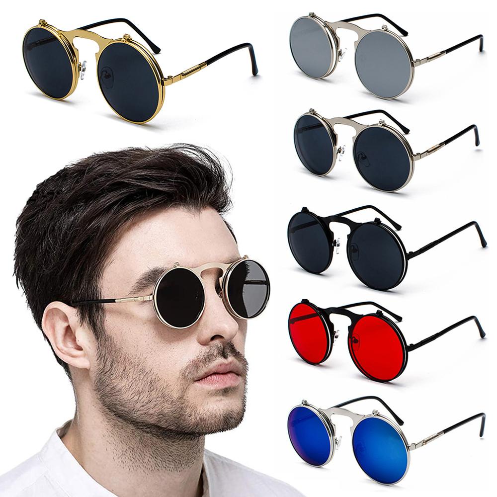 Lily Kacamata Hitam Flip-Up Kacamata Lingkaran Vintage Frame Metal Steampunk Sunglasses