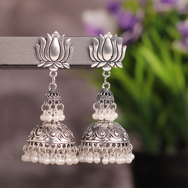Anting Kait Gantung Desain Ukiran Bunga Teratai Gaya Vintageindianbohoetnikgipsi Untuk Wanita
