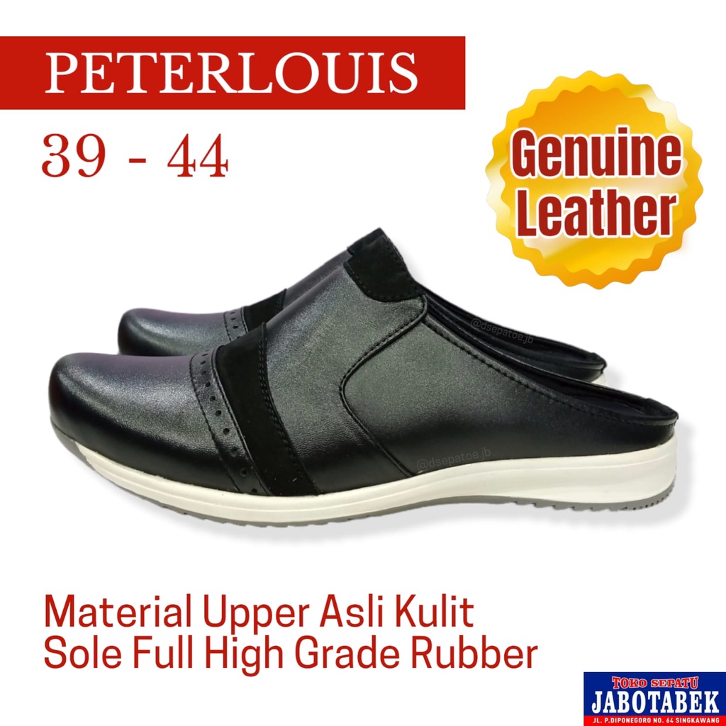 COD] Sepatu sandal pria Asli Kulit PETER LOUIS size 39-44 hitam putih simple polos Sandal bustong ku