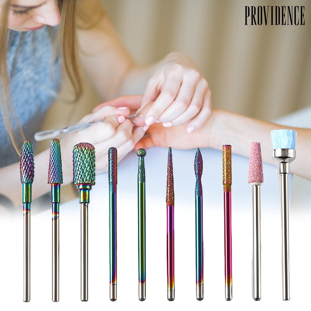 Providence 10Pcs/Set Nail Drill Bits Various Styles High Strength Alloy Tungsten Manicure Grinding Heads Kit for Home