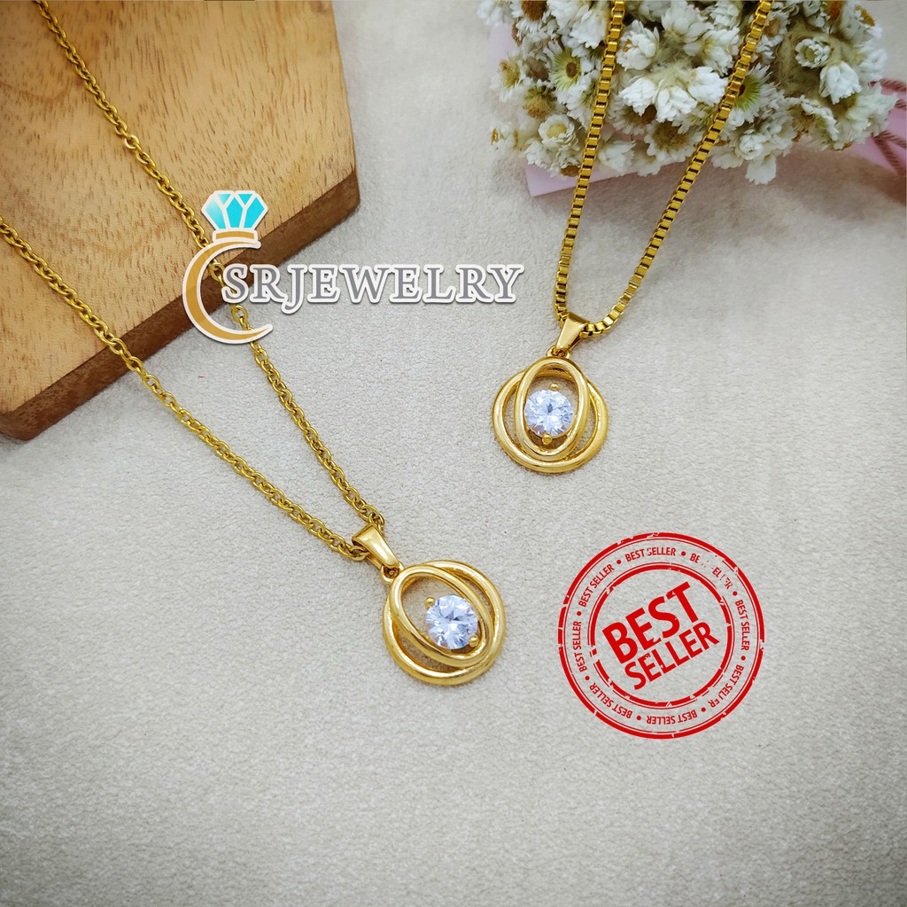 Kalung Liontin Bulat Pengganti Emas Bahan Titanium