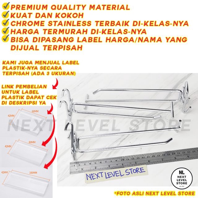 Double Hook Ram 20 CM TEBAL 6mm Display Mesh Cantolan Besi Stainless Label Nama Price Card