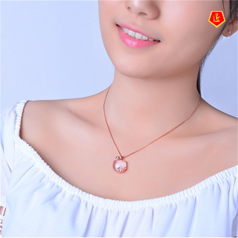 [Ready Stock]Apple Shaped Necklace Pendant Female Pink Crystal Sweet and Fashionable