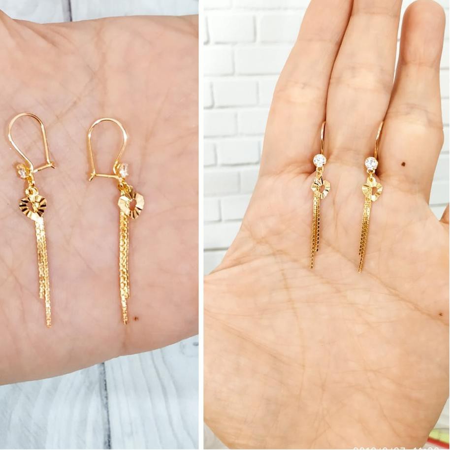 -ANTING RUMBAI KETUPAT PERAK ASLI GOLD S925 CC603 ♡